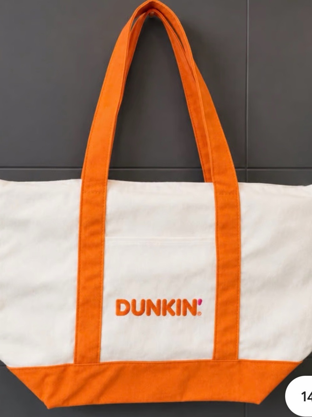 DUNKIN' Canvas Tote Bag in White and Orange